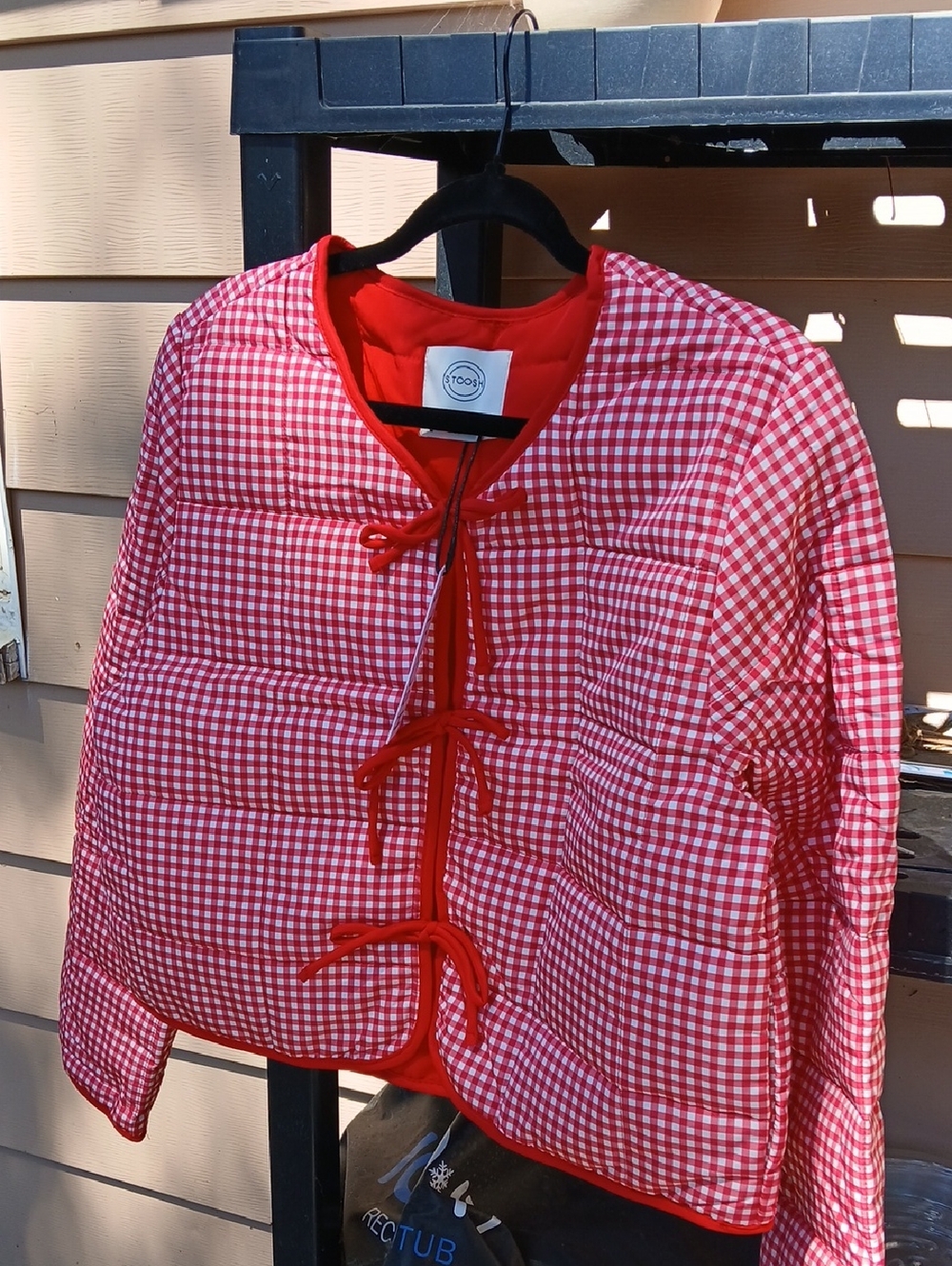 Stoosh Red and White Gingham Tie-Front Quilted Vest - Picture 9 of 10
